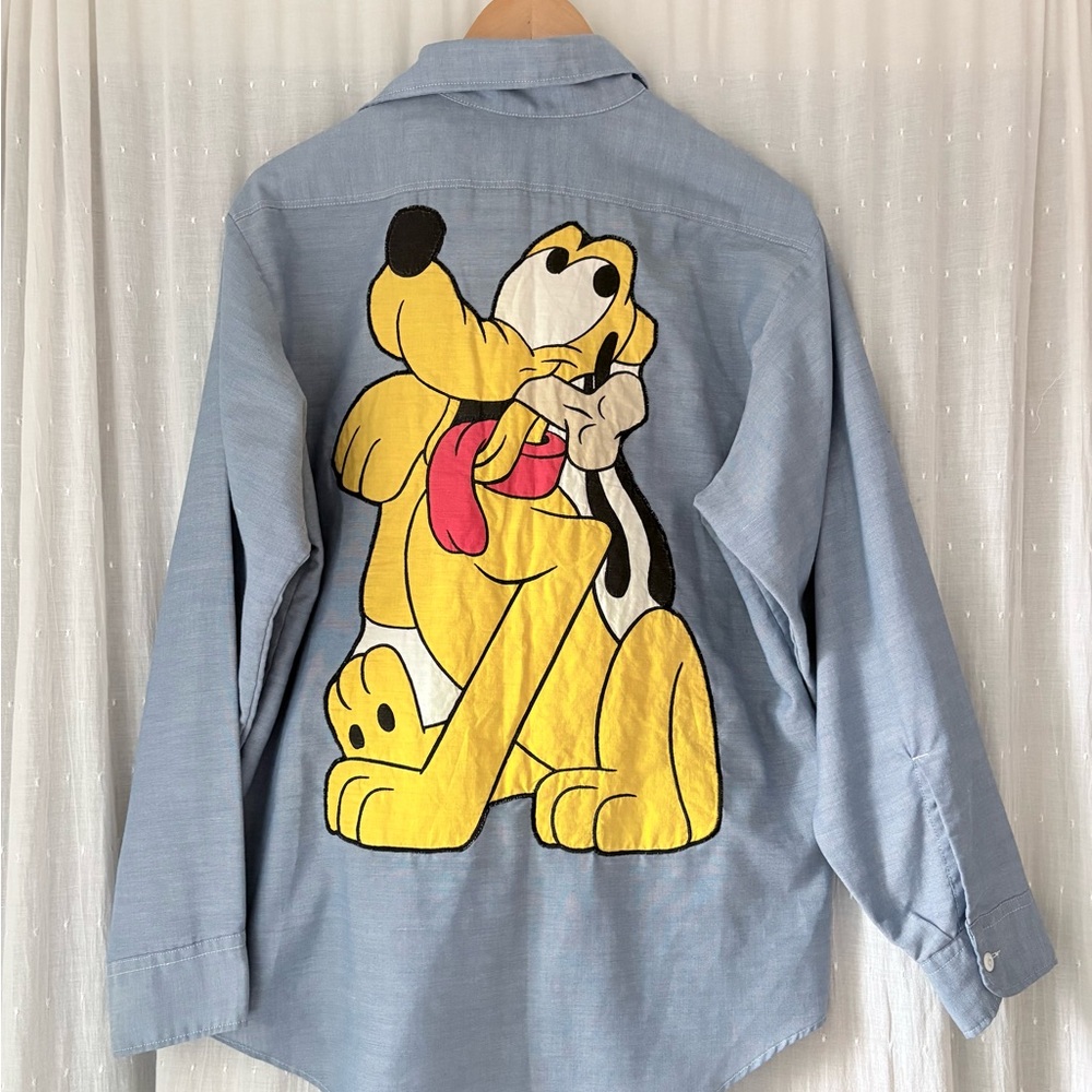 Vintage 1960s–70s Big Mac Work Shirt w/ Stitched Pluto Appliqué Back – Men’s M